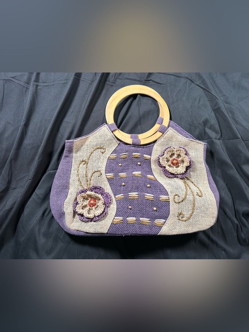 Purple & Cream Weave Handbag Retro Boho Y2K  Cottagecore Bohemian Simplicity